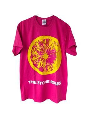 Vintage The Stone Roses Shirt Medium M Pink Yellow Lemon UK Indie Rock Band y2k
